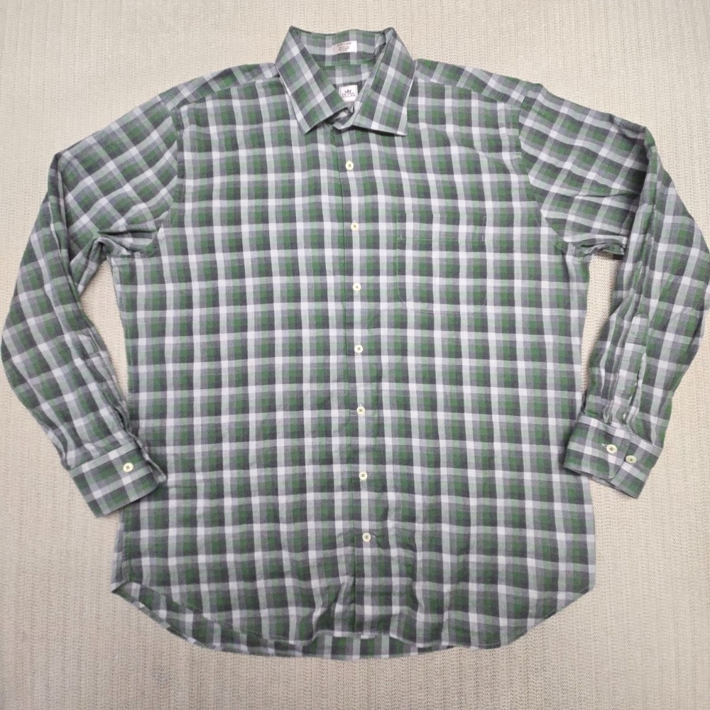 Peter Millar Shirt Mens XL Green White Plaid Long Sleeve Button Up Down Preppy